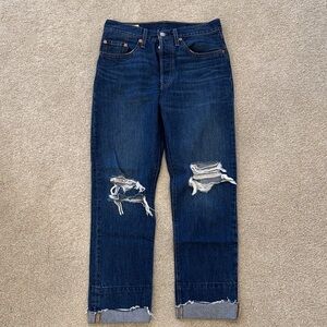 Levi's Women's Distressed Dark Blue Straight Leg Jeans